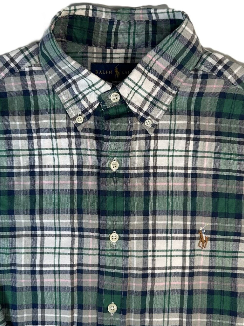 Ralph Lauren Classic Fit Plaid Button Down Shirt Men's Small Green Cotton